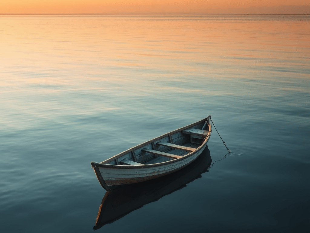 Barca en un mar tranquilo simbolizando la búsqueda de la fe y el pensamiento lógico.